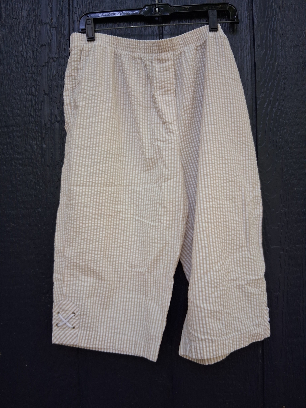 Southern Lady Cream and Tan Striped Seersucker Pants